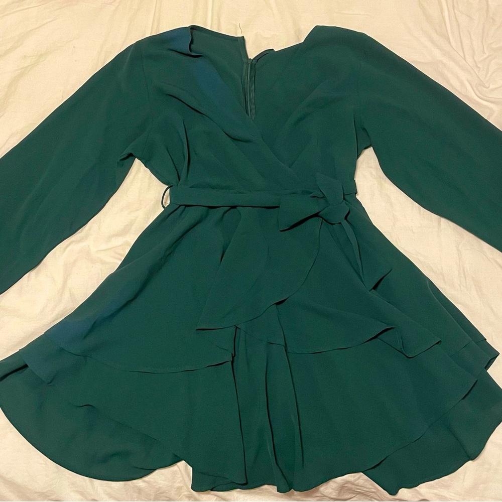 Green chiffon mini dress